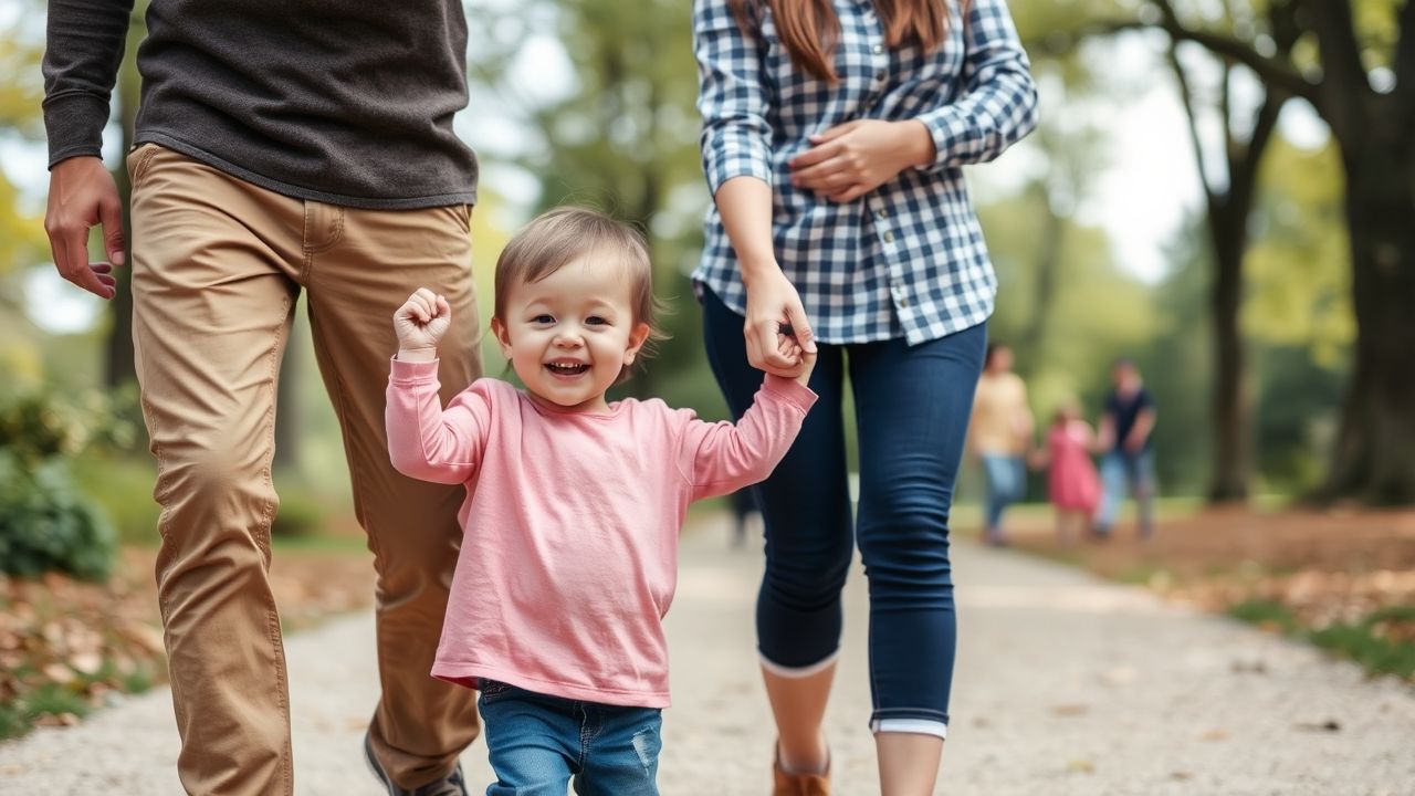 Child with separated parents in a peaceful setting after reaching a child custody agreement without court.