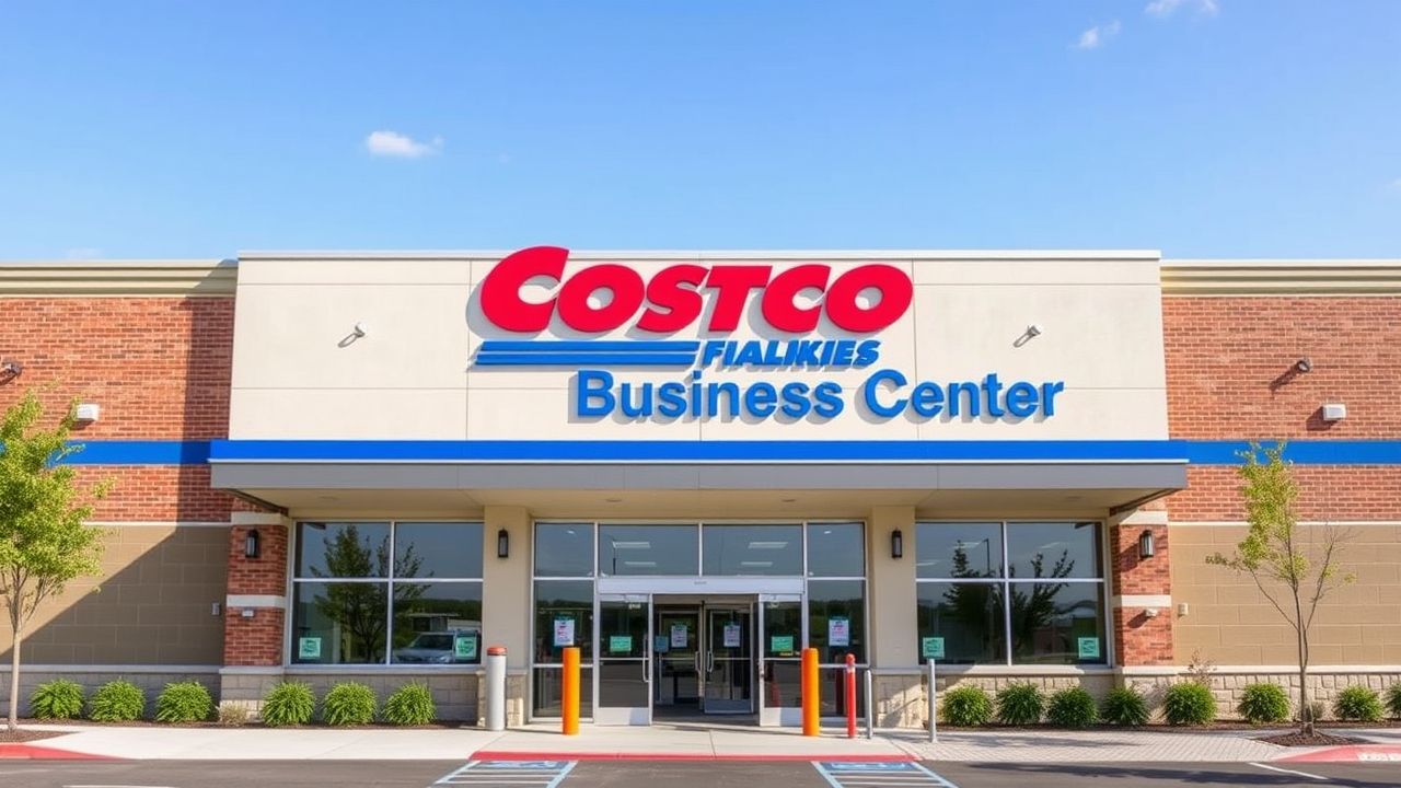 Front entrance of a Costco Business Center building, showcasing the exclusive retail location designed for business members to access bulk supplies and commercial products.