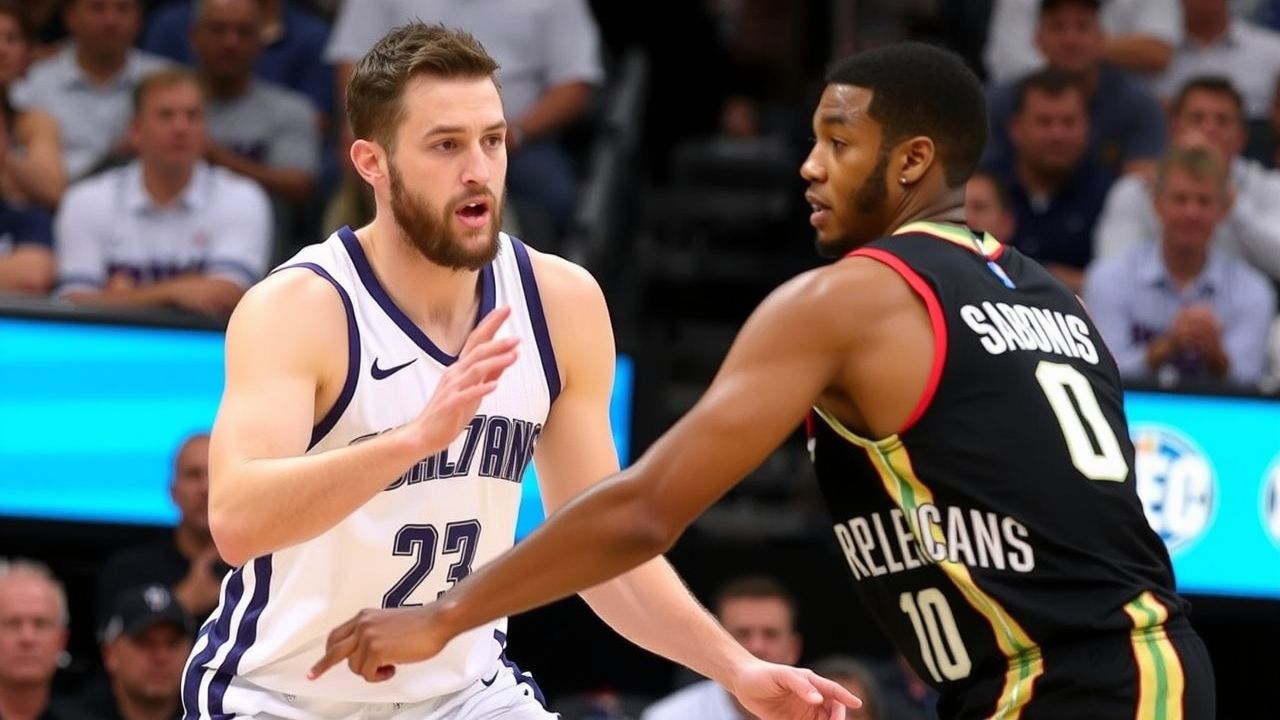 New Orleans Pelicans guard defends against Sacramento Kings player during a tense moment in the Kings vs Pelicans NBA matchup.