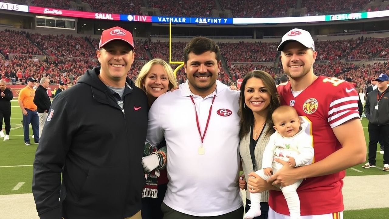 Patrick Mahomes smiling with his wife Brittany Mahomes and their kids during a casual family outing.