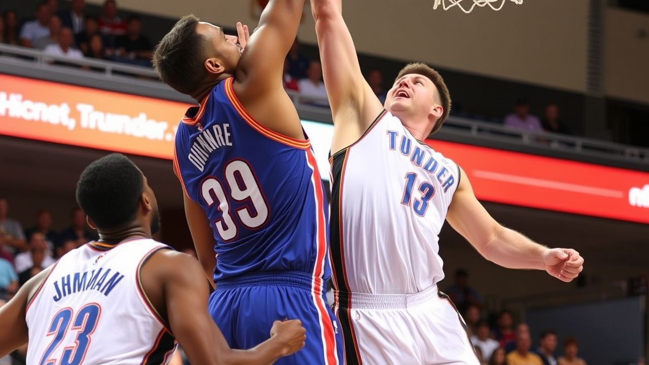 Chet Holmgren of Oklahoma City Thunder blocks a shot during a fast-paced OKC game.